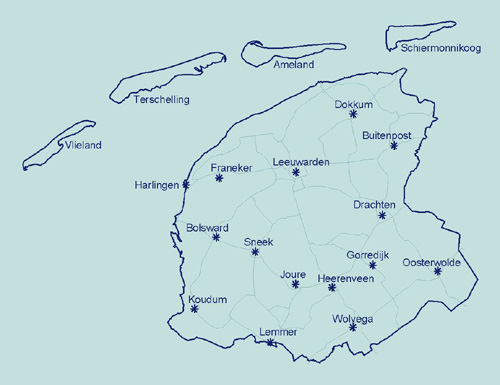 Kaart van Friesland met toponiemen